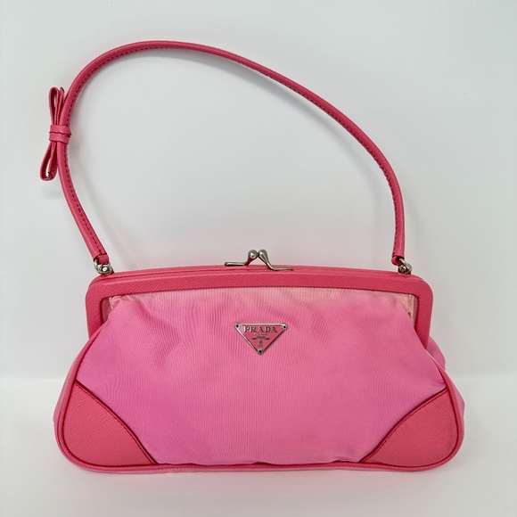Prada Handbags - Prada Pink Nylon & Leather Shoulder Bag with Bow